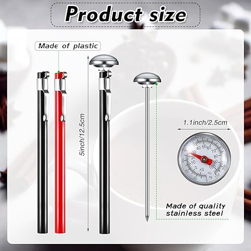 Miniatura 9 de Termómetro de cocina de acero inoxidable de 6 piezas con tallo rojo de 5 pulgadas de largo, termómetro de esfera de 1 pulgada, termómetro de espuma