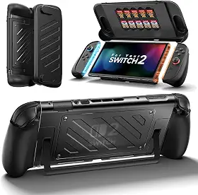 JSAUX Split Protective Case for Nintendo Switch 2, TPU Middle Frame & PC Front Cover, Non-Slip Ergonomic Grip, Storage for 10 Game Cards, Supports Stand Use, Shock Absorption & Anti-Scratch-PC0114