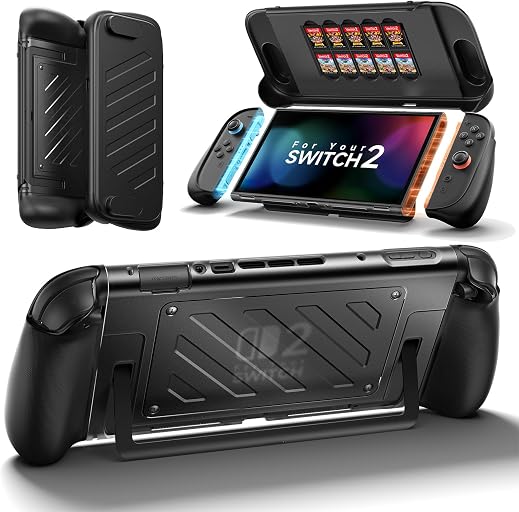 JSAUX Split Protective Case for Nintendo Switch 2, TPU Middle Frame & PC Front Cover, Non-Slip Ergonomic Grip, Storage for 10 Game Cards, Supports Stand Use, Shock Absorption & Anti-Scratch-PC0114