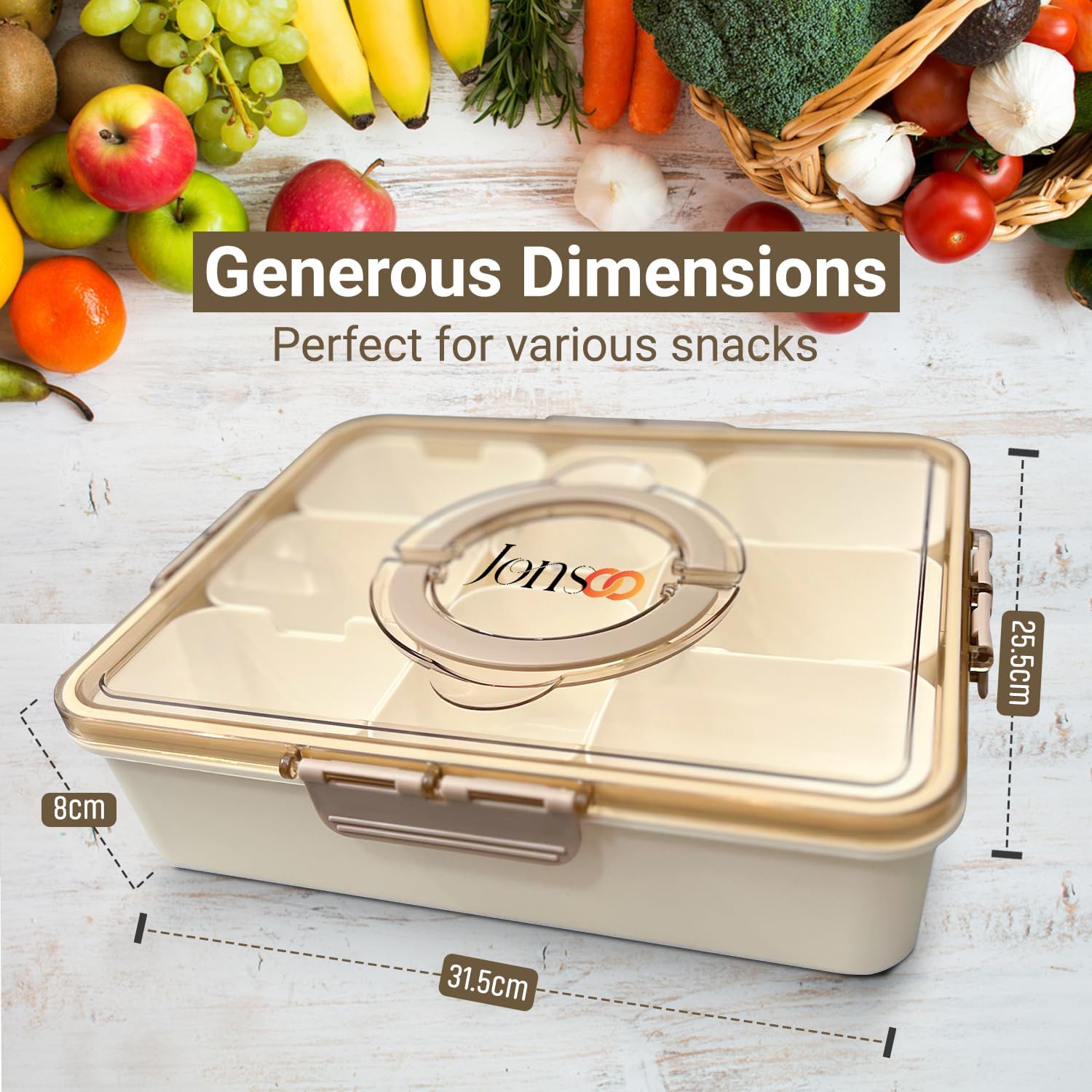 Snackle Box Container, Divided Serving Tray with Lid and Handle – Dishwasher Safe Charcuterie Board and Snack Organizer for Beach Picnics, Refrigerator Storage, Parties, Holidays, and Travel