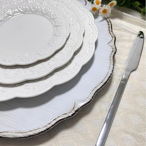 Miniatura 7 de UOEKCS Platos de carga blancos, 13 pulgadas antiguos cargadores redondos para servidor. Juego de 6 cargadores de plástico para platos de cena,