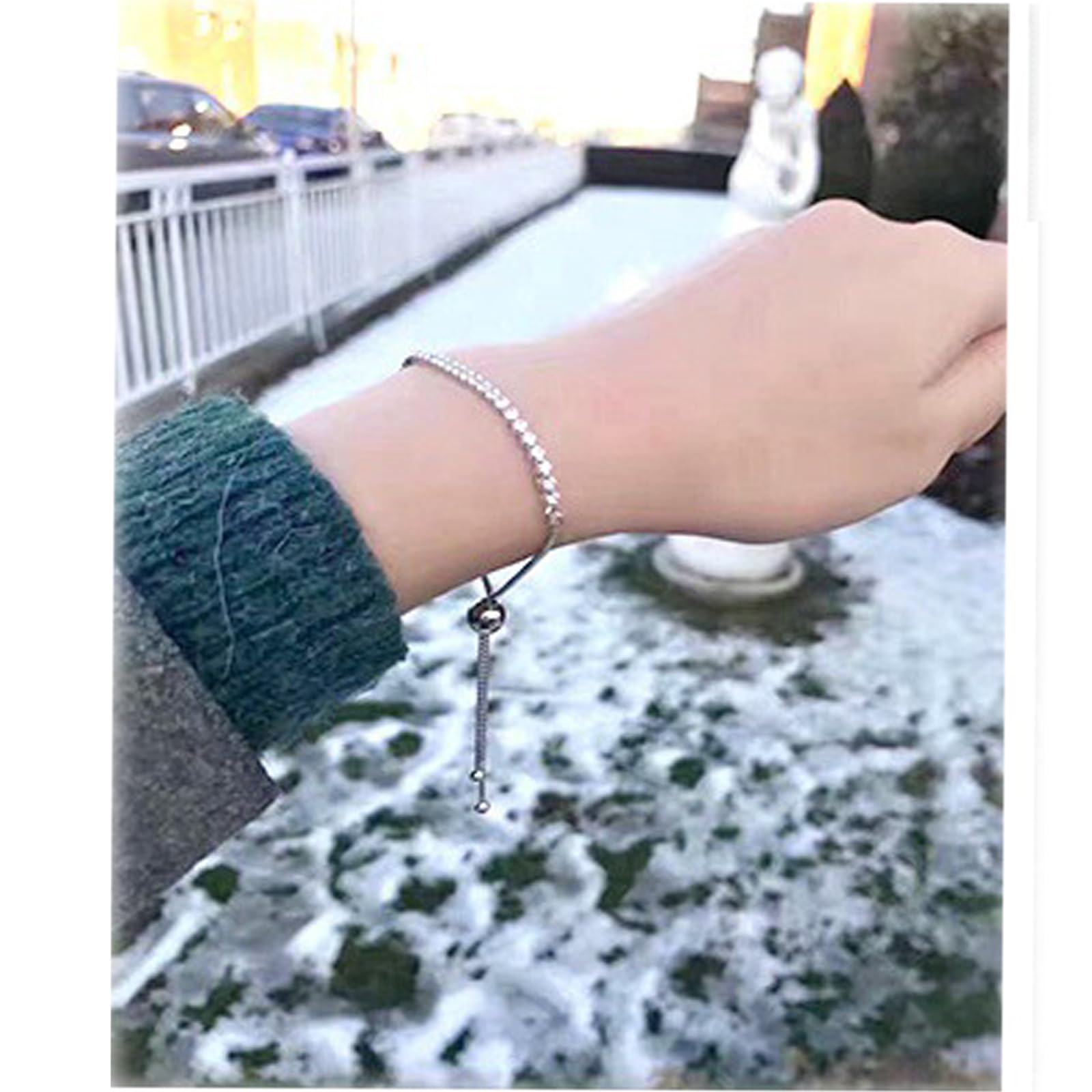 Braccialetto Donna da Tennis Regolabile delle Donne Perline Geometriche Elegante Quadrato Minimalista Regalo-Bianco