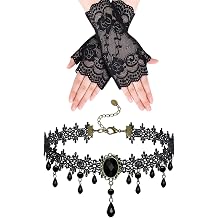Goth Accessories Set 2 Piece Black Lace Gloves Choker