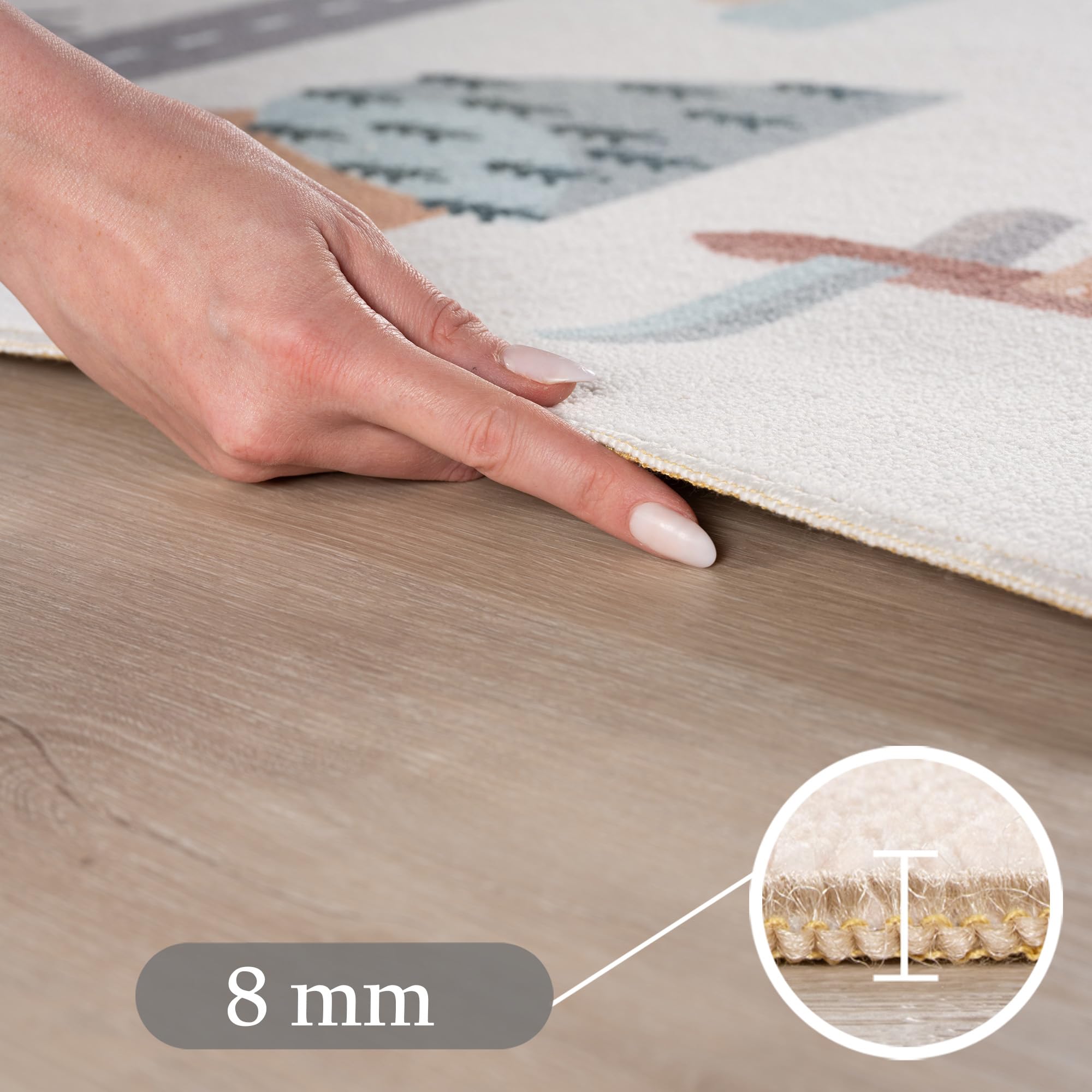 SIMPEX Tappeto per Bambini Strade Tappeto Gioco per Cameretta in Crema con Motivo Veicoli e Natura misura 160x230 cm perfetto per camerette grandi