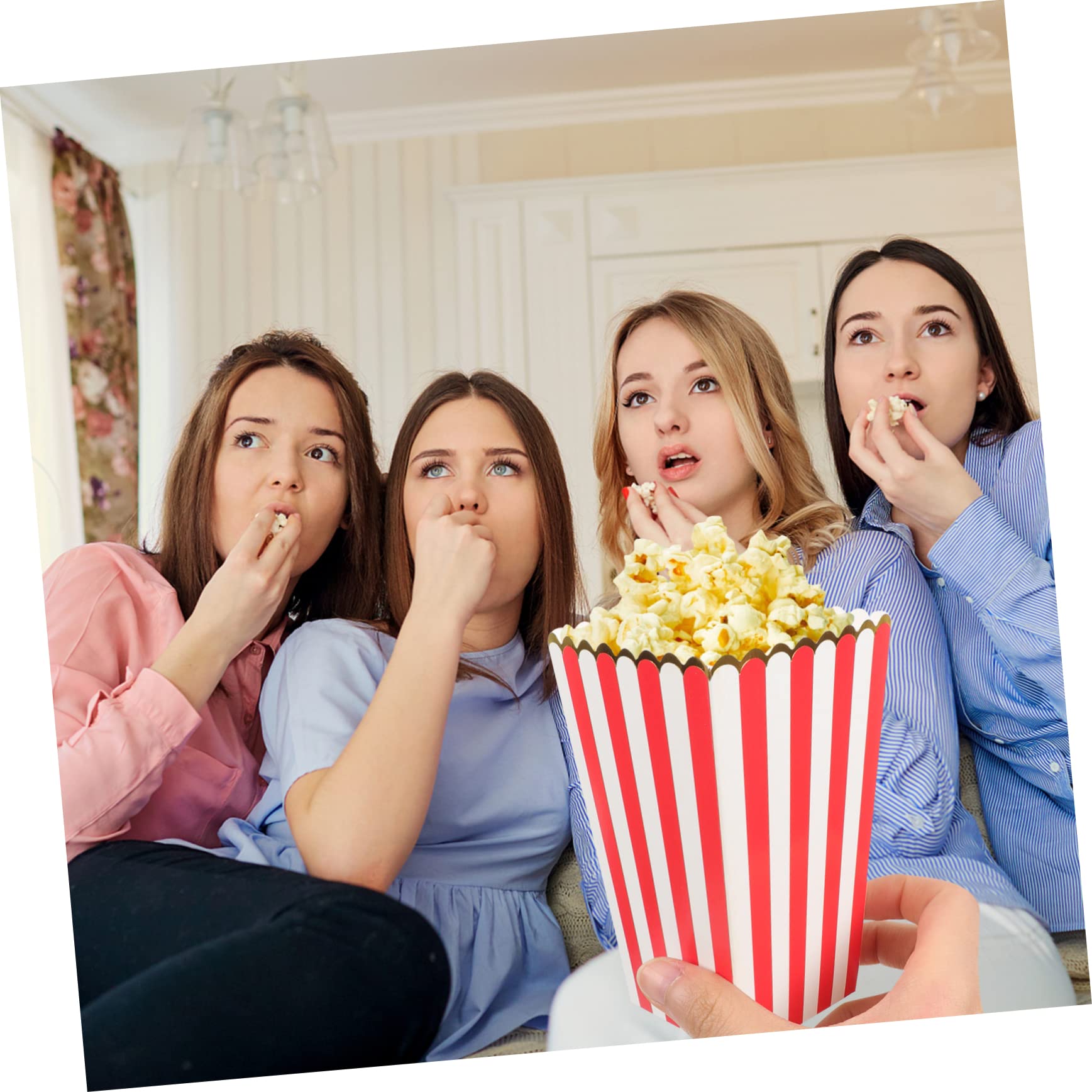 COLLBATH 12Pcs Adorable Printing Popcorn Boxes Vertical Stripes with Trim for Parties Movie Nights and Snack Treats Containers for Popcorn Candy