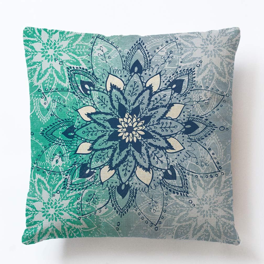 4Pack Bohemian Decorative Throw Pillow Covers Water Color Mandala Pattern Pillowcases Square Home Decorative Floral Cushion Covers 18 x 18 Inch for Sofa Bedroom Car Outdoor Cushions (Blue Mandala)