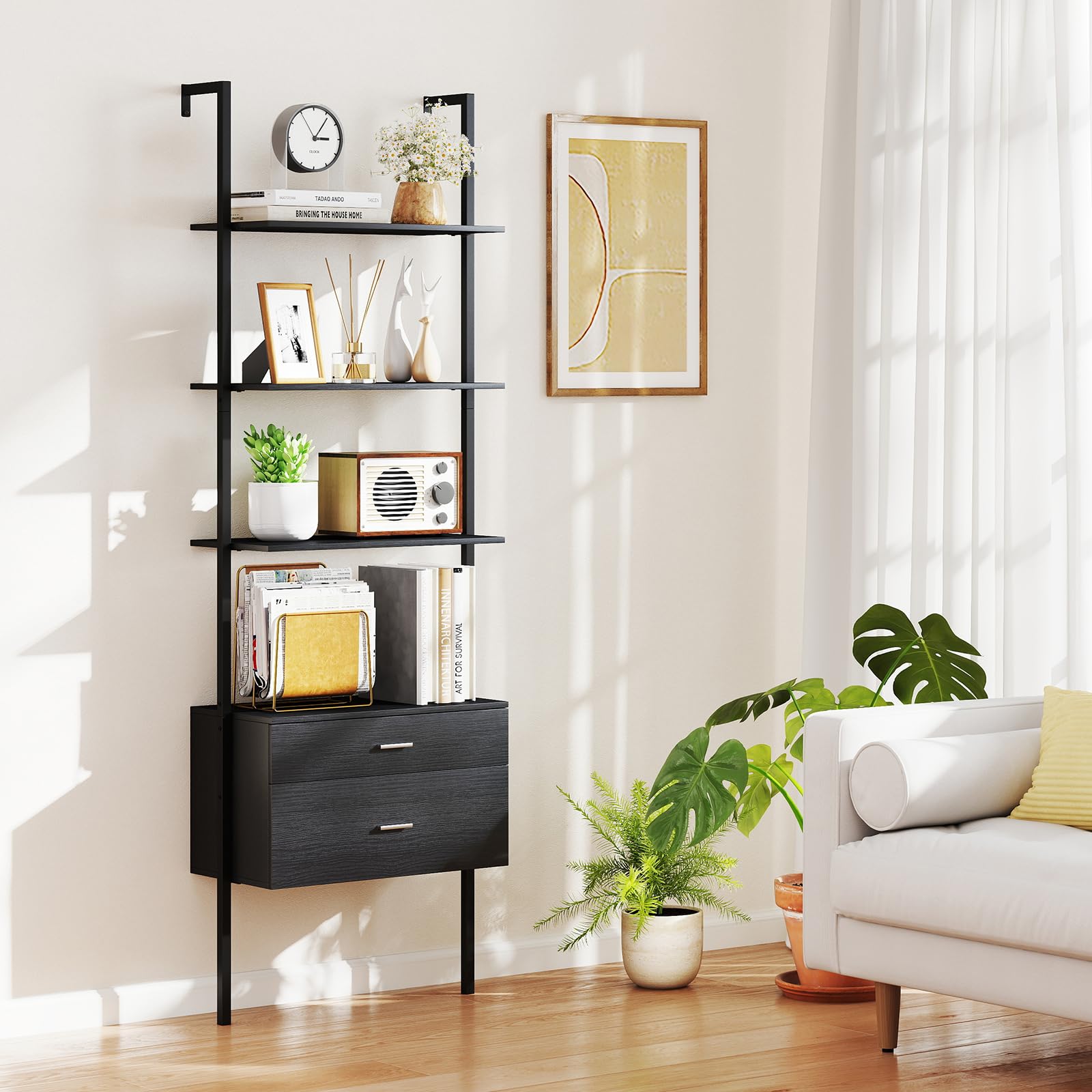 Ladderrek Van Bamboe Boekenkast 5 Niveaus Smal Voor Thuiskantoor Woonkamer 43 X 35 X 165 Cm