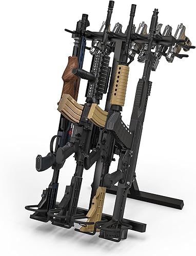 Miniatura 9 de Nonkky Estante portátil plegable para rifle independiente, soporte de almacenamiento móvil para armas de fuego fabricado con acero resistente,