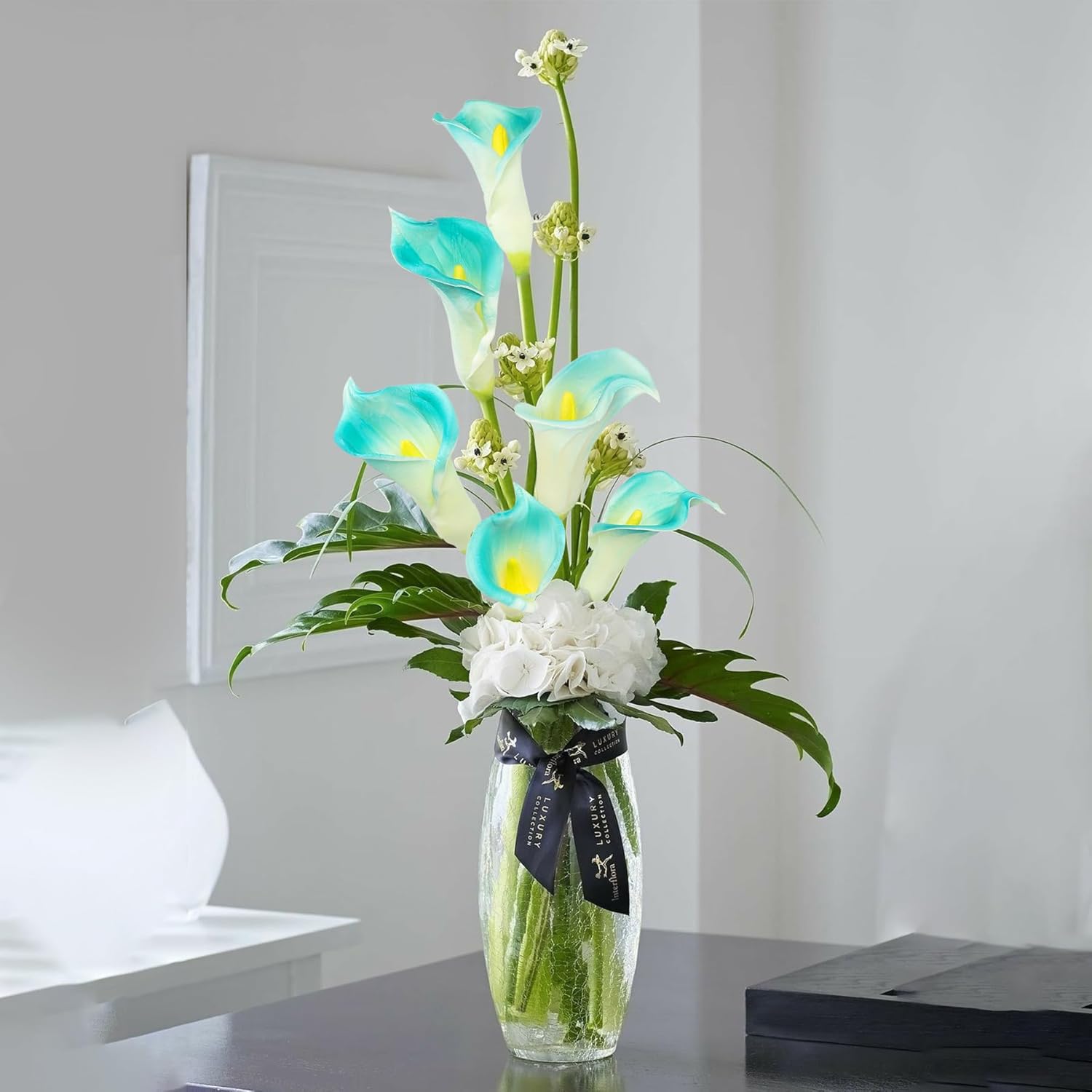 10pcs Calla Lily Artificial Flowers,26" Real Touch Long Stem Faux Calla Lillies for Tall Vases,Indoor Wedding Office Home Decor (Light Teal Blue)