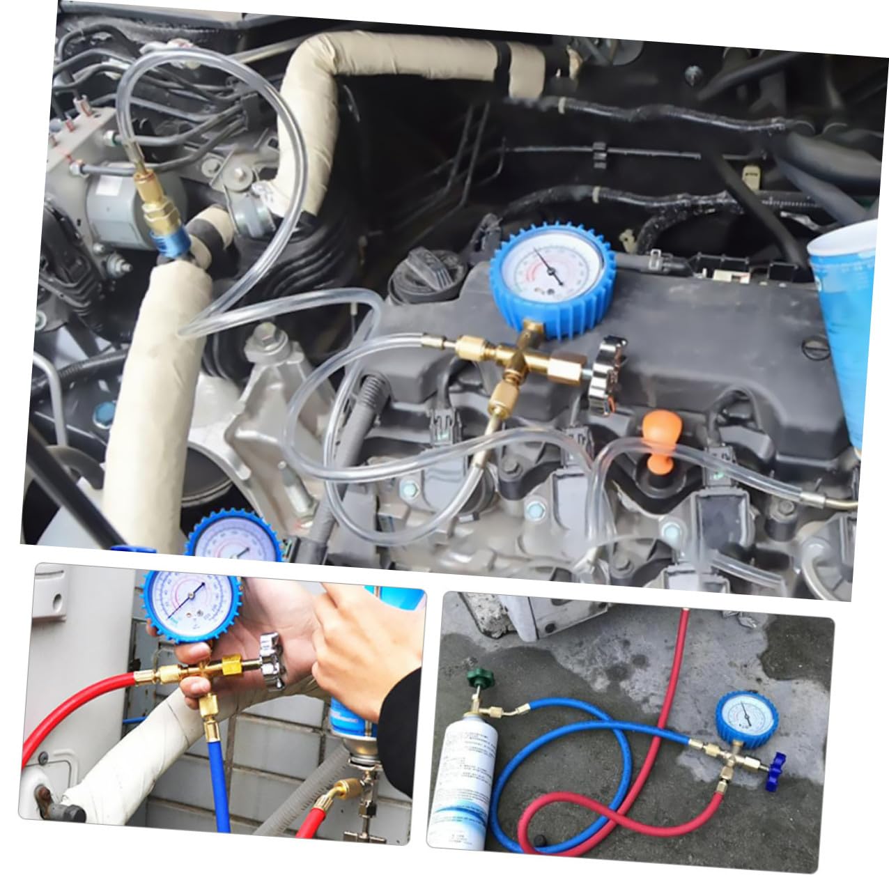 Automotive Ac Manifold Gauge Set with Conditioner Hoses and Silicone Oil Kit, Car Repair Tool for Testing and Charging, Suitable for Auto HVAC Maintenance Random Color
