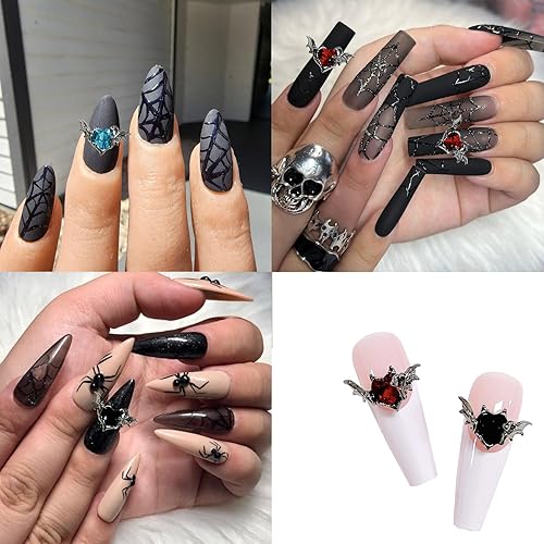 Miniatura 4 de 24 dijes de uñas de Halloween de aleación 3D, diamantes de imitación de cristal, suministros de arte de uñas, gemas de diseño de corazón de