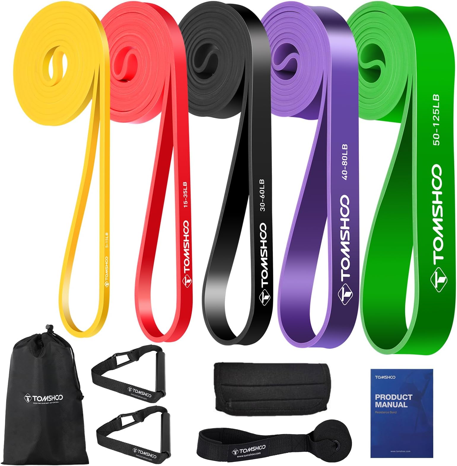 5 Packs Pull Up Assist Bands Set Resistance Loop Bands Powerlifting Exercise Stretch Bands with Door Anchor and Handles