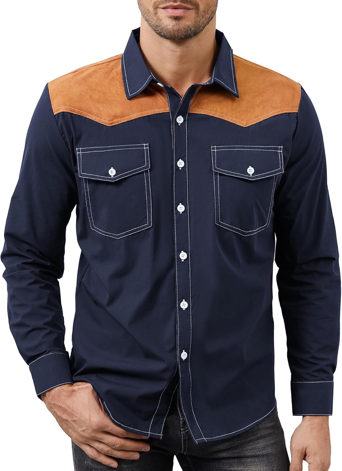 Cowboy Shirts for Men Western Casual Work Long Sleeve Plaid Button Down Shirts Vintage Country Style Slim Fit Top