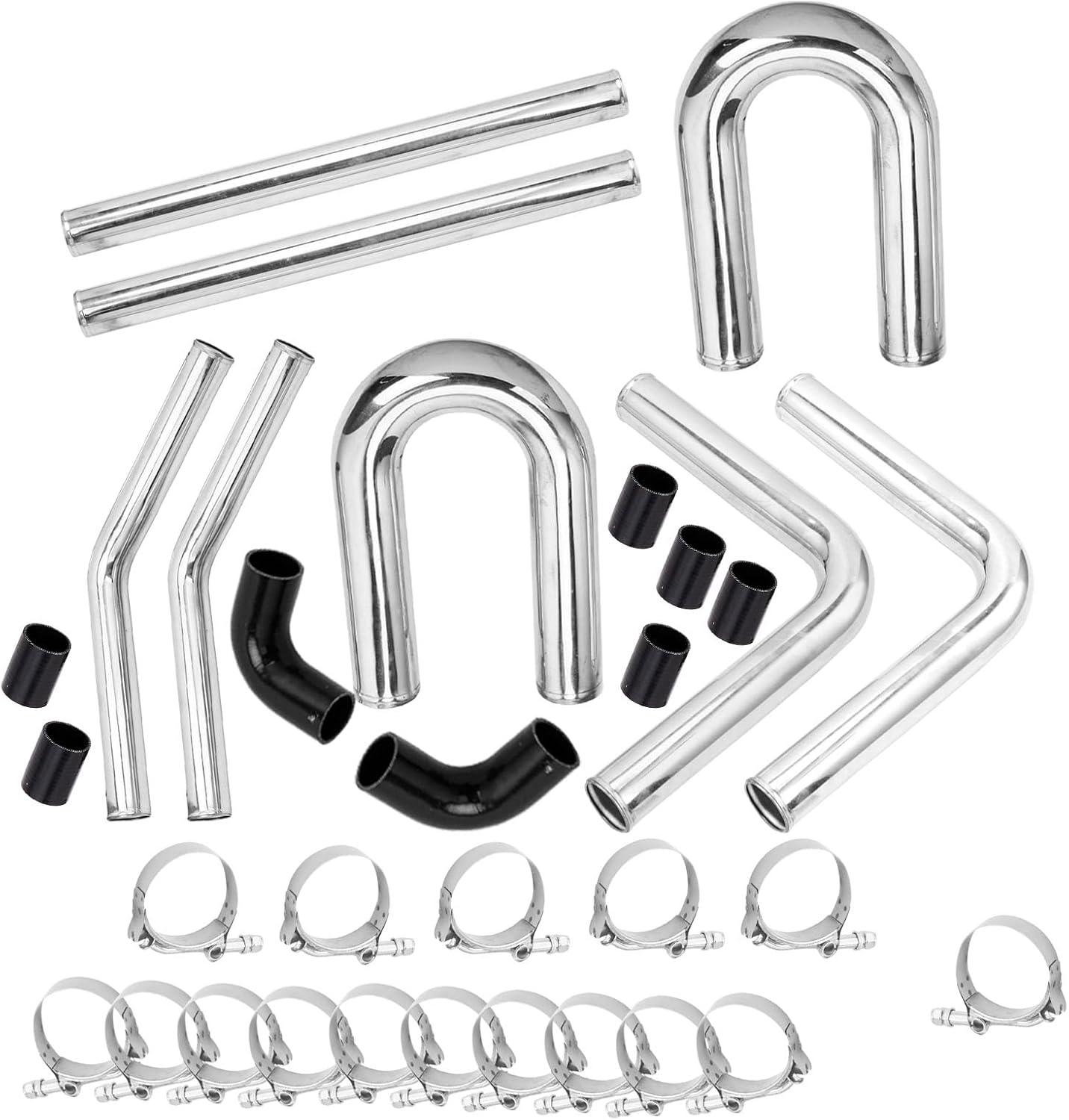 SUNROAD Universal 3'' Turbo Intercooler Aluminum Tube Silicone Hose with Clamp, Black