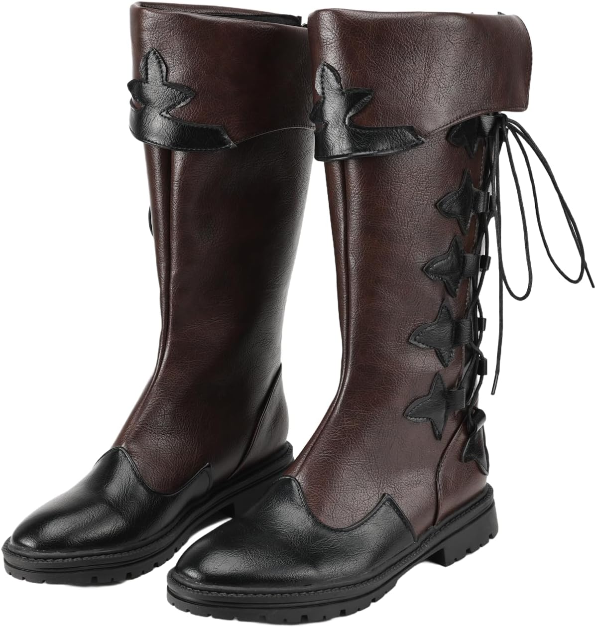 レトロ中世の男性と女性のルネサンス プルオンブーツ ミッドカーフ ゴシックブーツ ハロウィン コスプレ カフシューズ, ブラウン,