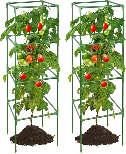 ZeeDix 2 Pack Heavy Duty Tomato Cages for Garden 60 Inches, Square Adjus...