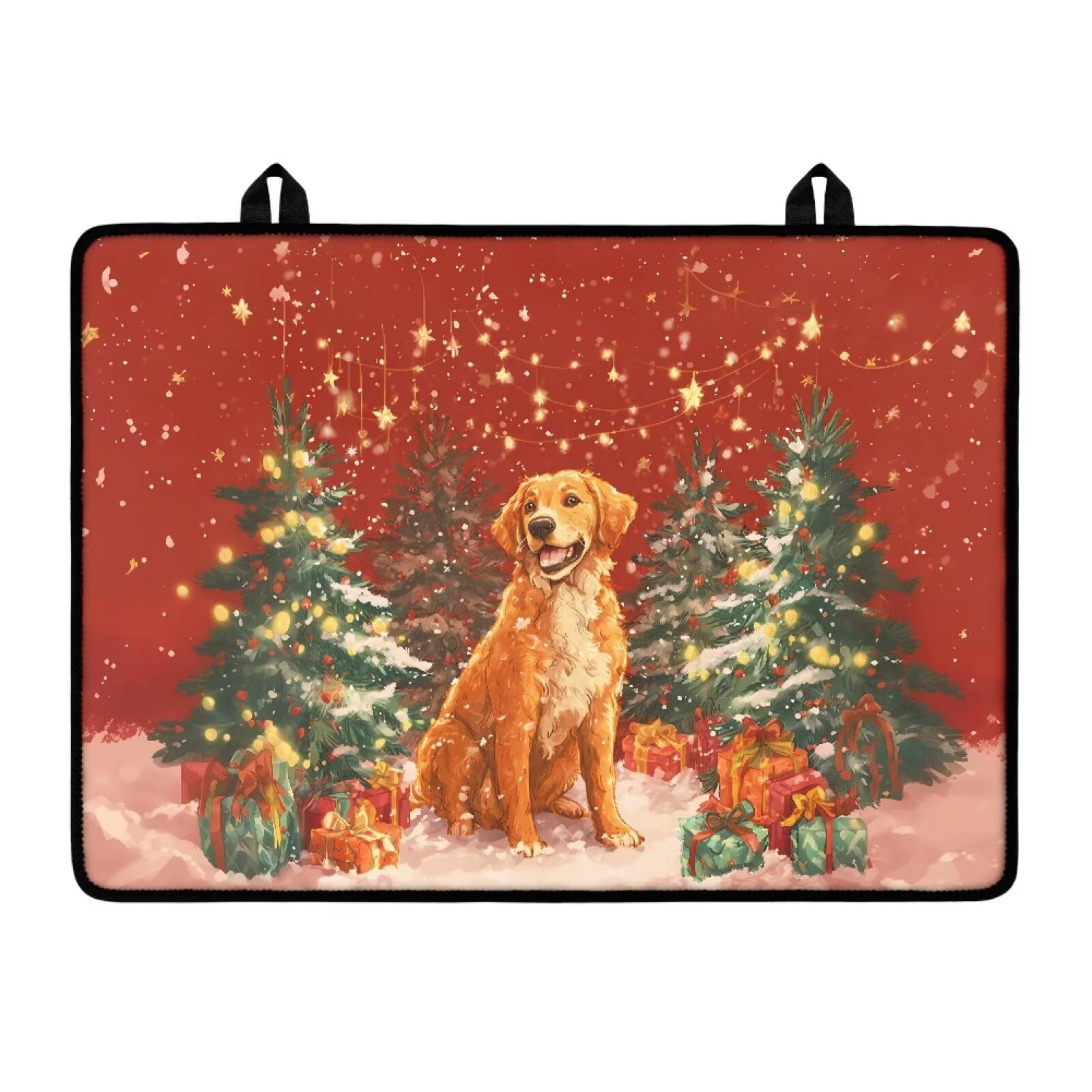 Christmas Tree Dog Stove Top Cover for Electric Insulation Rubber Countertop Pad with Two Hooks Extra Large Counter Silicone Mat with Two Hook Easy to Clean Christmas Decor