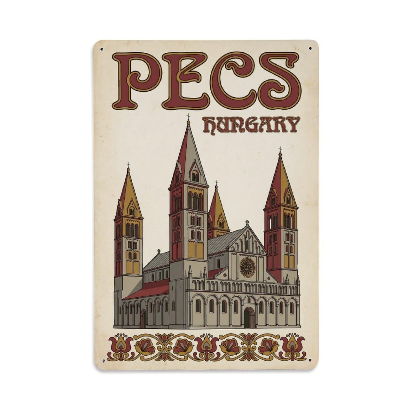 Retro Hungary Pecs Travel Metal Tin Sign Plaque Wall Decor for Cafe, Club Bar, Office, Garden Metal Poster 8x12Inch