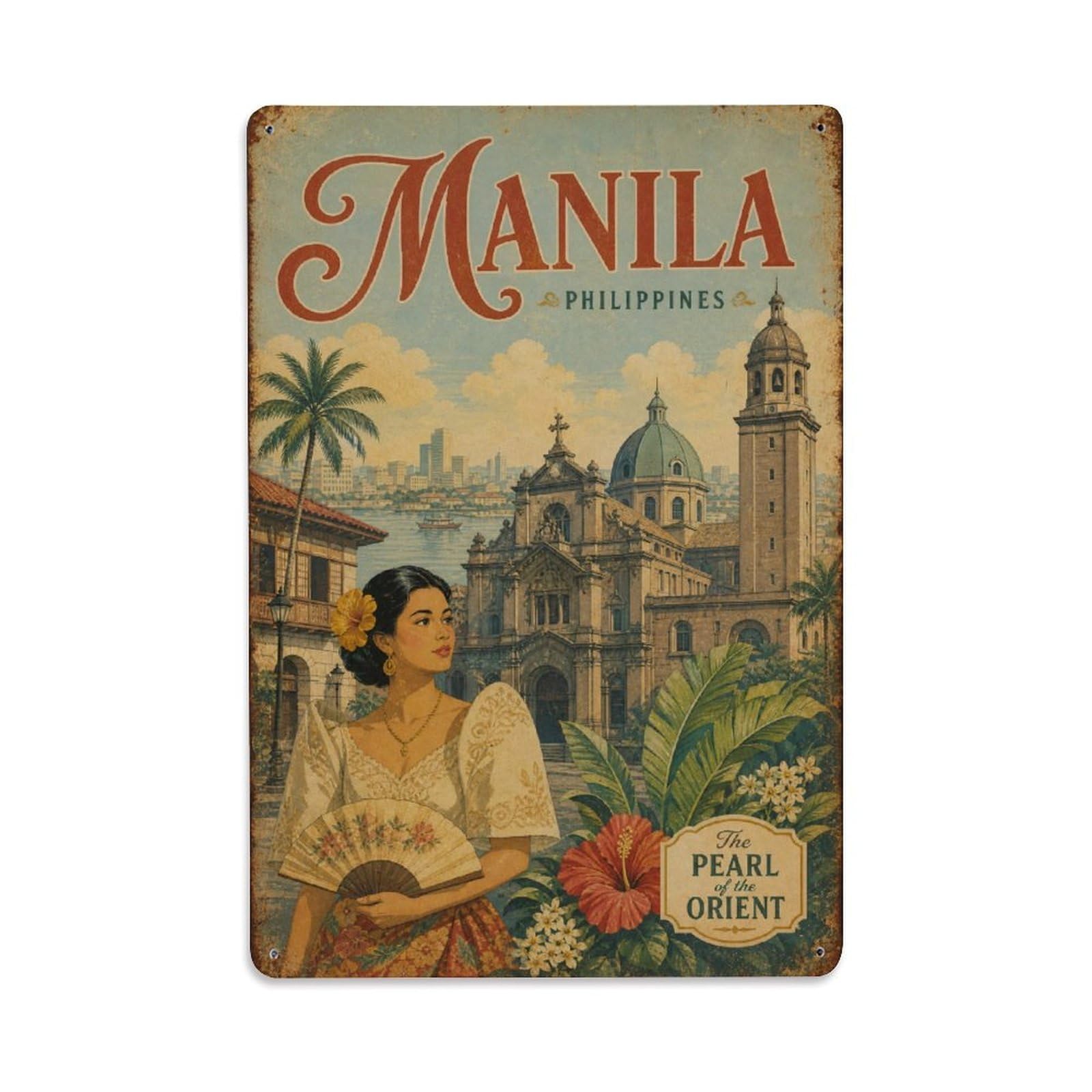 Gead 8X12inch Style Vintage Travel Philippines Manila Metal Tin Sign