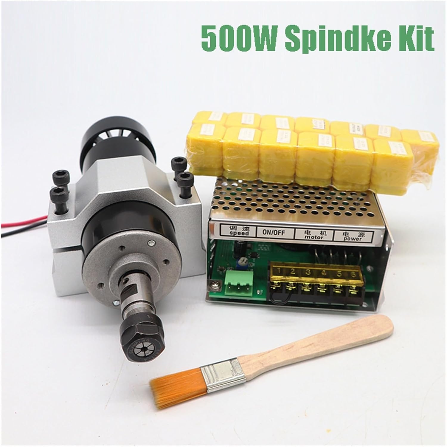 Spindle Motor, DC 500W Air Cooled Spindle Motor ER11 Chuck 0.5KW Spindle Motor + 52mm Vlamps + Power Supply Speed Governor For CNC Spindle for CNC Machine(Spindle)