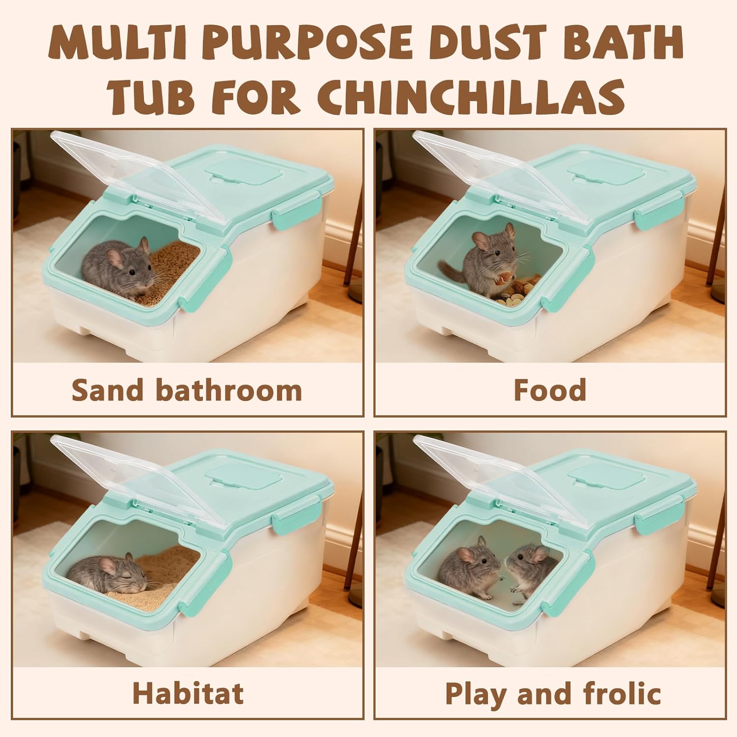 Extra Large Chinchilla Sand Bath Container Kit, Plastic Chinchilla Dust Bath House with Wash and Care Accessories, Dust Bathtub for Hamster Hedgehog Guinea Pig and Other Small Animals