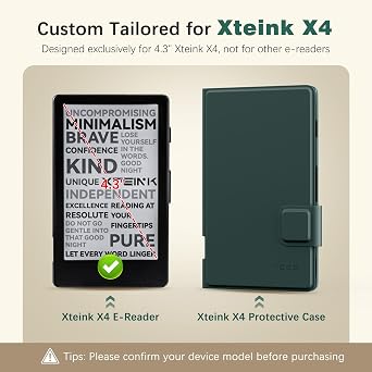 MoKo Magnetic Case for XTEINK X4 E-Reader 4.3 Inch, Midnight Green
