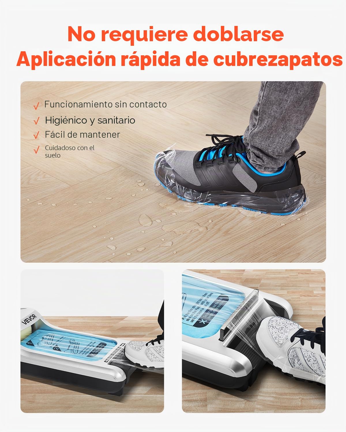 VEVOR Dispensador Automático de Fundas para Zapatos con 1 Rollo (600 unidades) de Membrana Desechable Antideslizante para Suelas, Compatible con Tallas Hasta la 11 de EE. UU.(34 x 19 cm), Plata