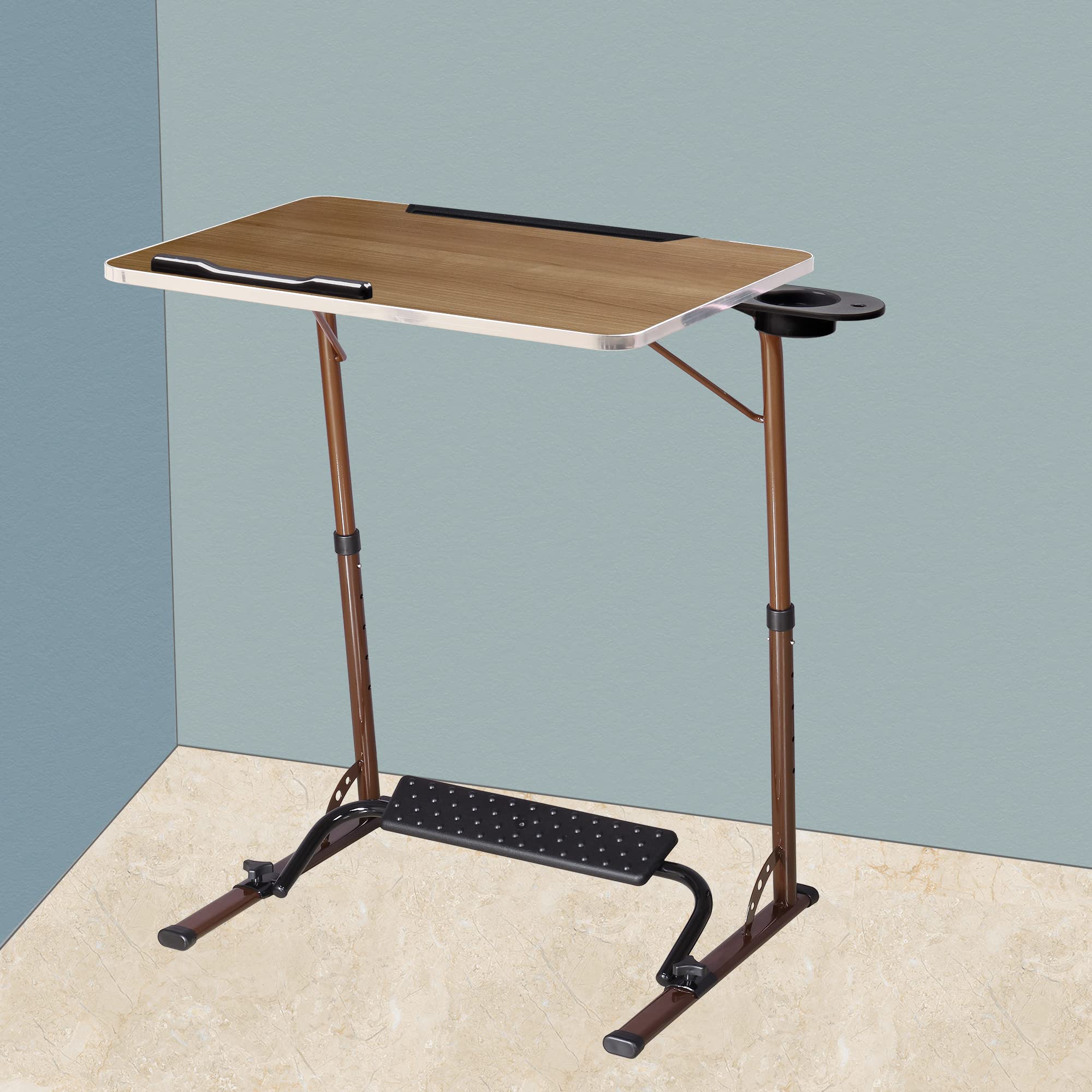 WOW MATEWOW MATE - XL Pro Table Mat Finish Engineered Wood Top Size 60 * 45cm (2'x1.5') Multipurpose All-in-One Laptop Table Steel Frame (XL Pro Golden Teak, Top 60 * 45cm)