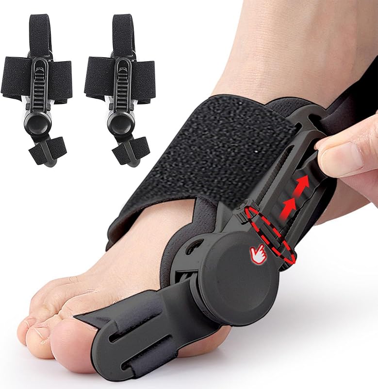 Corrector de juanetes para mujeres y hombres – Férula ajustable para alisar el dedo gordo del pie durante la noche con soporte ABS para alivio de Hallux Valgus, soporte para dedo del pie en martillo para dormir, uso doméstico, pies izquierdo/derecho, 2 unidades, color negro