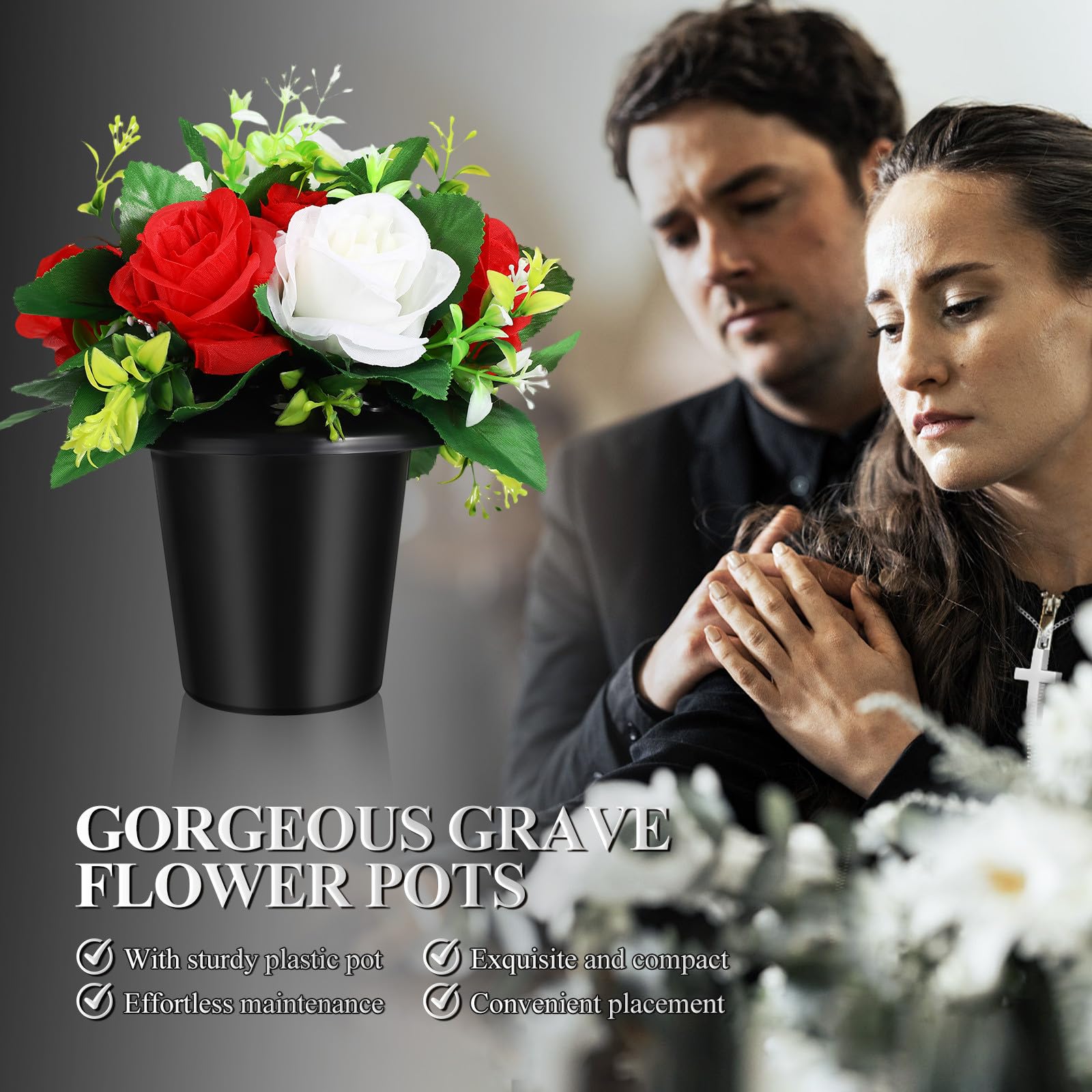 Fiori Artificiali in Vaso per Cimitero 2 Pezzi Composizioni Floreali da Esterno Resistenti Piccole Decorazioni per Tombe e Monumenti Commemorativi