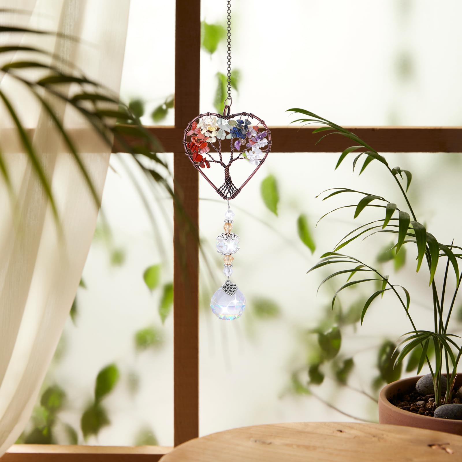 Suncatcher Sticker Lot De 3 Attrape-soleil En Cristal à Suspendre En Forme D 'arbre De Vie - Cristaux De Guérison Pour Fenêtre Intérieure, Décoration D' Intérieur, Voiture Attrape Soleil