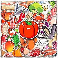 Vista 1 de 50 calcomanías de comida fresca, vegetales, carne, pescado, mariscos, calcomanías de vinilo impermeables para adultos, adolescentes, niños, botellas