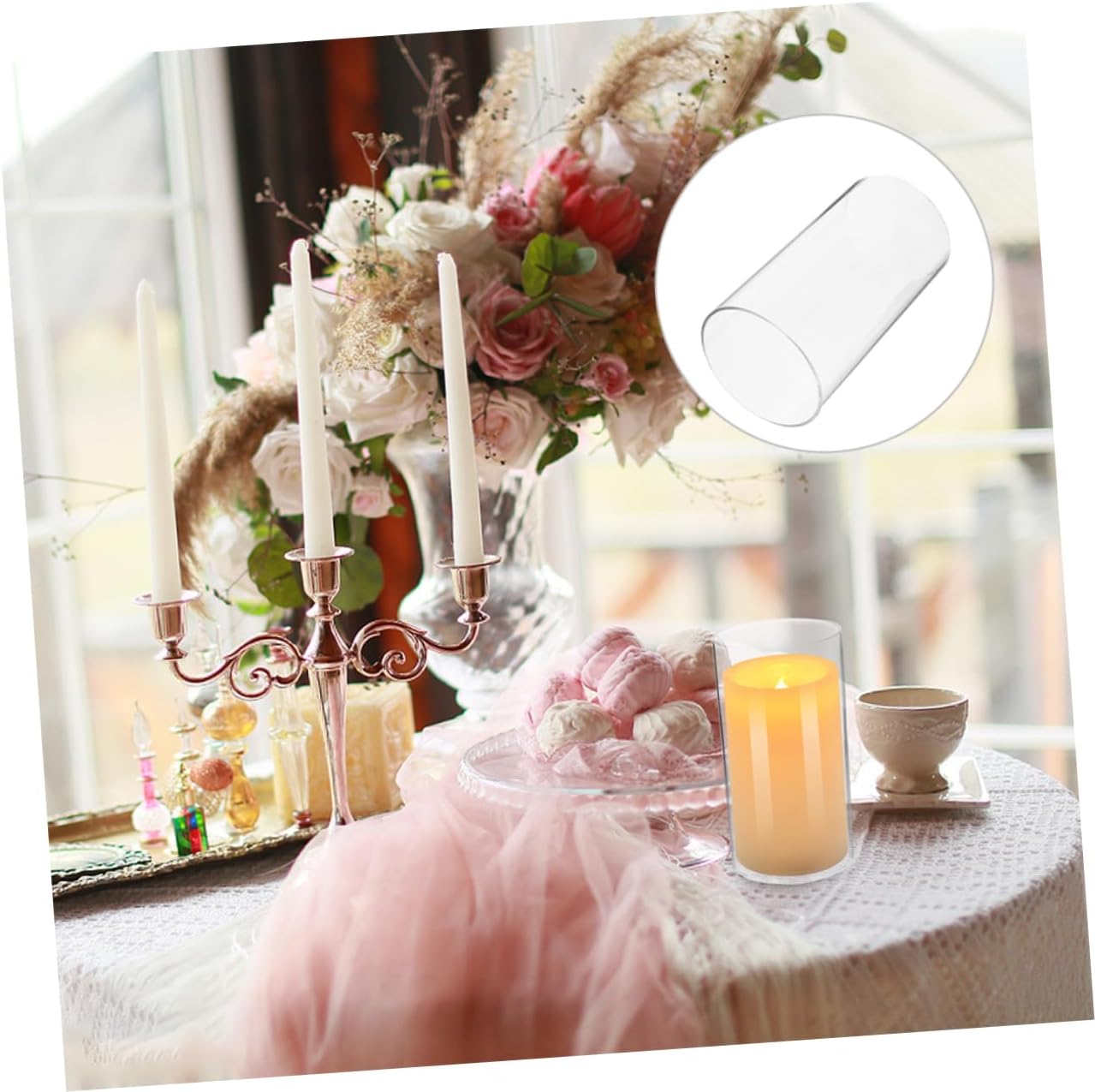 4pcs Glass Candle Holder Sleeves Windproof Candle Covers Glass Chimney Tubes for Home Restaurant and Cafe Use Prevents Wax Drips and Protects Flame Stability