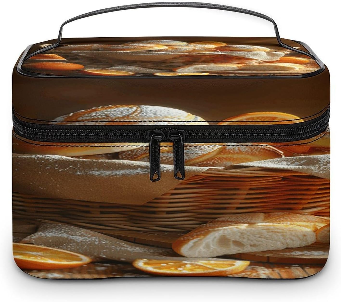 Basket of Bread Makeup Bag Personalized Makeup Pouch Large Capacity Hand-held Toiletry Bags Lightweight Travel Cosmetic Bag Portable Cosmetic Pouch for Women