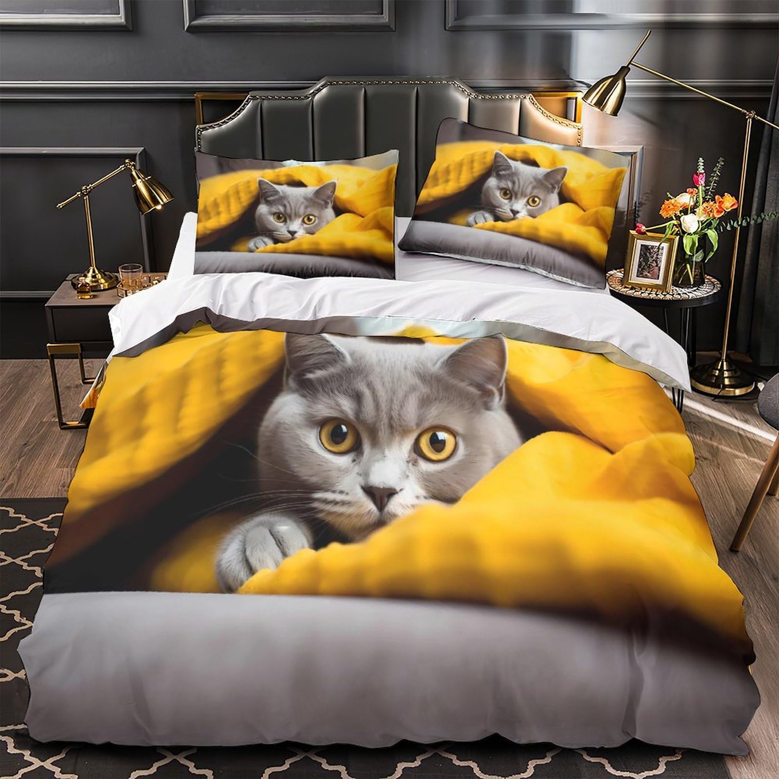 Housse de couette chat 135x200 microfibre anti-acarien et douce