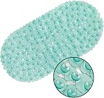 WELTRXE Pebbles Mat de bain,PVC Mats de bain ovales anti-dérapant anti-mildew résistant pour les enfants,27 x 14 Tapis de bain lavable à la machine de pouce avec ventouses, trous d'évacuation,BPA Gratuit, vert foncé