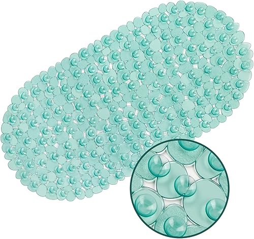 Miniatura 19 de WELTRXE Tapete ovalado antideslizante con burbujas negras para bañera, tapete de ducha con orificios de drenaje, ventosas, lavable a máquina, BPA,