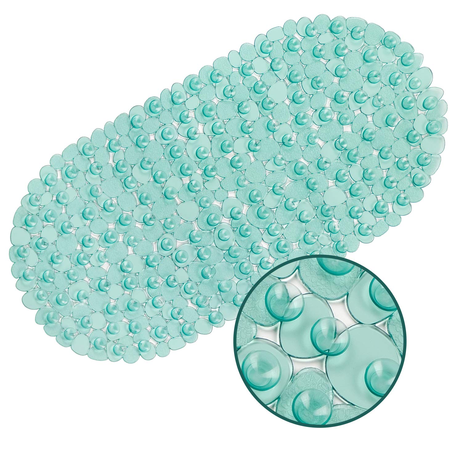 WELTRXE Pebbles Bath Mat,PVC Oval Bathtub Mats Non Slip Mildew Resistant for Kids,Elderly,27 x 14 Inch Machine Washable Bathtub Mat with Suction Cups,Drain Holes,BPA Free, Dark Green
