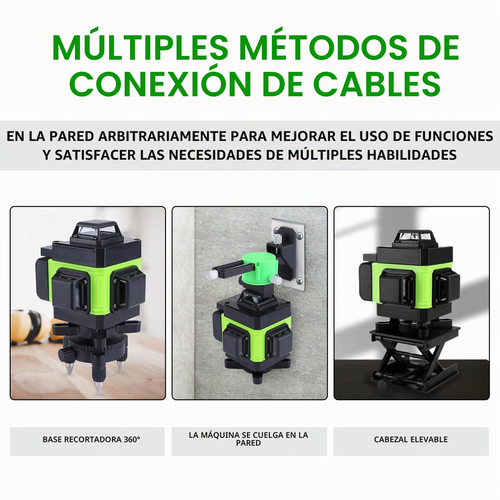 Nivel Láser 16 lineas, 4 x 360 Nivel Laser Autonivelante Verde 25m Alcance, Con1.5m Trípode,2 * 2400 mAh, Soporte de Pared, Plataforma Elevadora, Control Remoto (Verde)