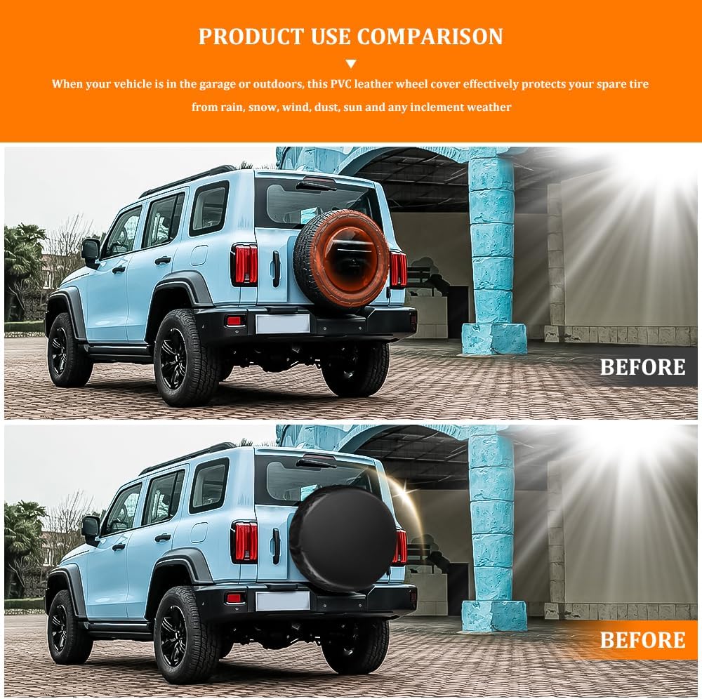 ASUBHA Spare Tire Cover, Waterproof PVC Thickening Leather Tire Wheel Covers, Tough Tire Wheel Protector, Universal Fit for Jeep, Trailer, RV, SUV, Truck (Fits Entire Tire Diameters 32-33 Inch)