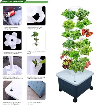 Hydroponics Growing System Kit Tower,Best Large Herb Garden Lettuce Tomato Vegetable Herb Outdoor Indoor Hydroponics Growing System(Gray,83cm/33)
