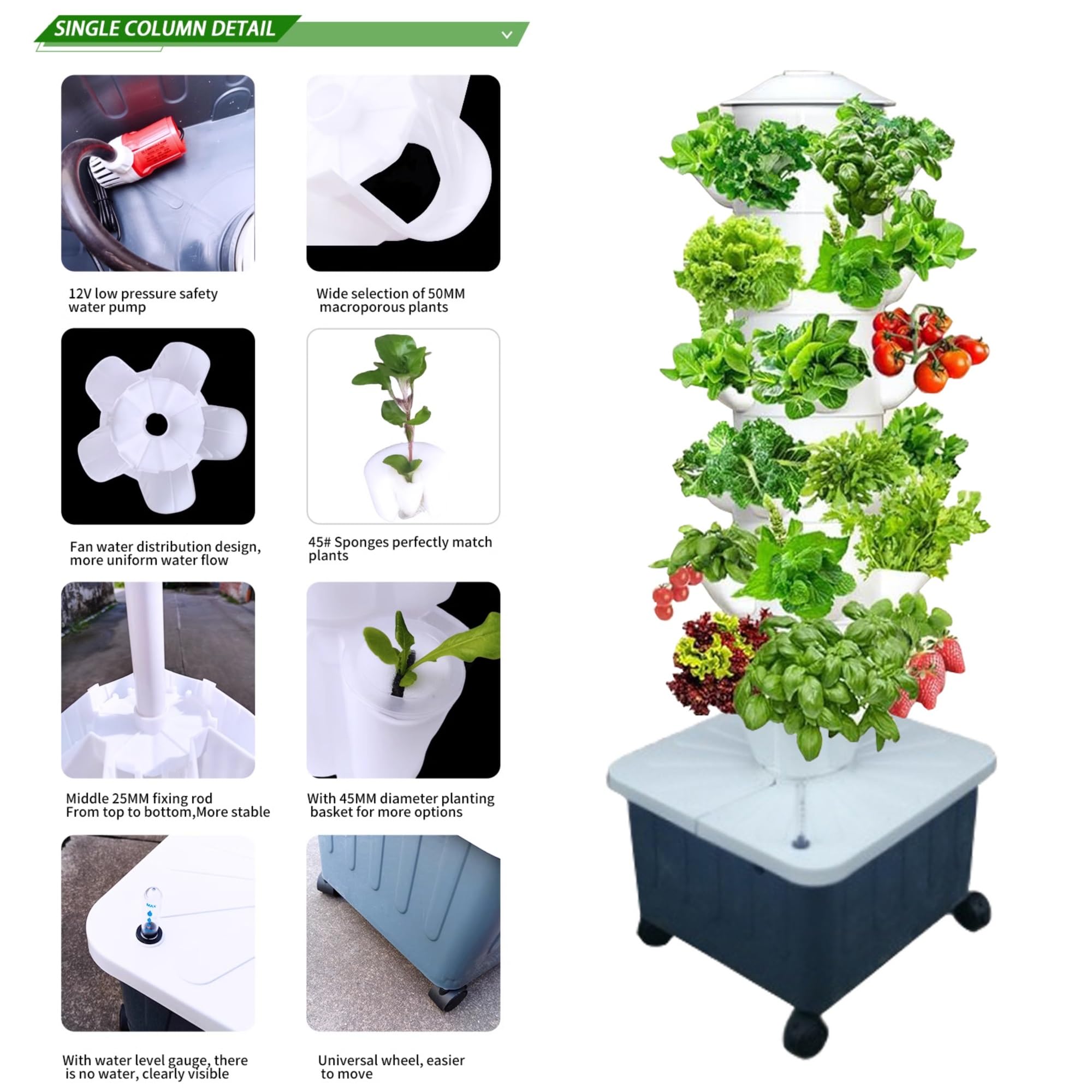 Kit de sistema de cultivo hidropónico, eficiente jardín de hierbas para lechuga, tomate y verduras, solución de jardín vertical