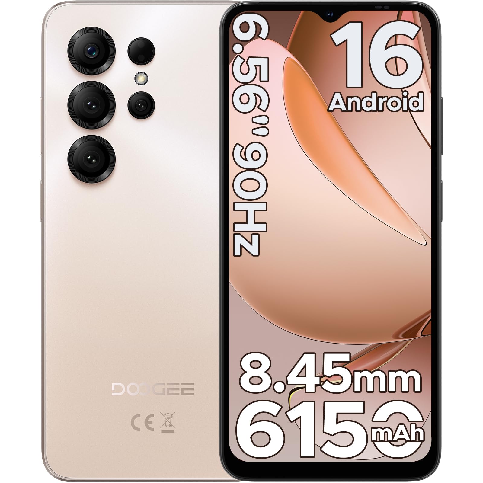 DOOGEESmart Note 56X Lite Smartphone, Android 16, 6150mAh Batteria, 12GB + 32GB/2TB TF, 6.56" HD+ 90Hz IPS, 4G Telefono Cellular offerta Smartphone, 8MP+5MP/Dual SIM/Octa Core/Face ID/GPS, Oro