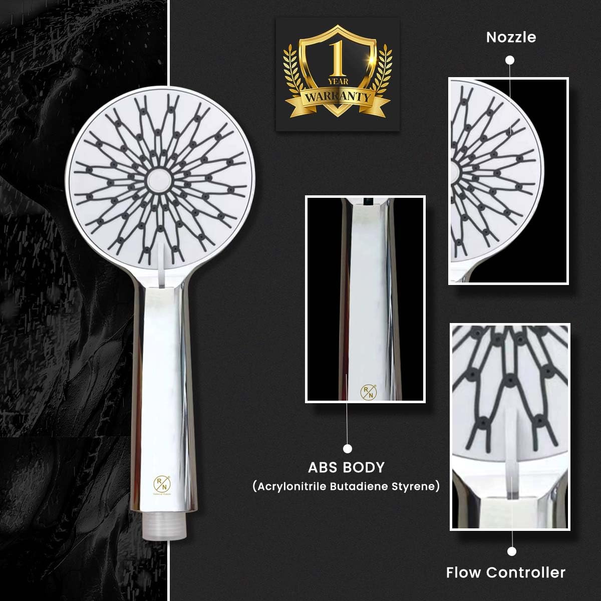 RN CP Hand Shower Stainless Steel Finish Bathroom Shower