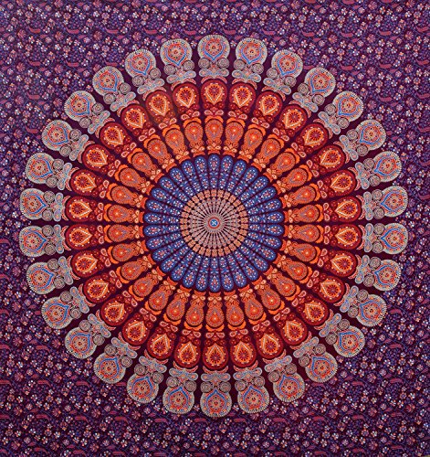 GLOBUS CHOICE INC. Wall Hanging Mandala Tapestry Wall Art Dorm Home Deocr Beach Throw Indian Wall Tapestries (230 x 215 Cms/90 X 84 Inches, Maroon/Multi)