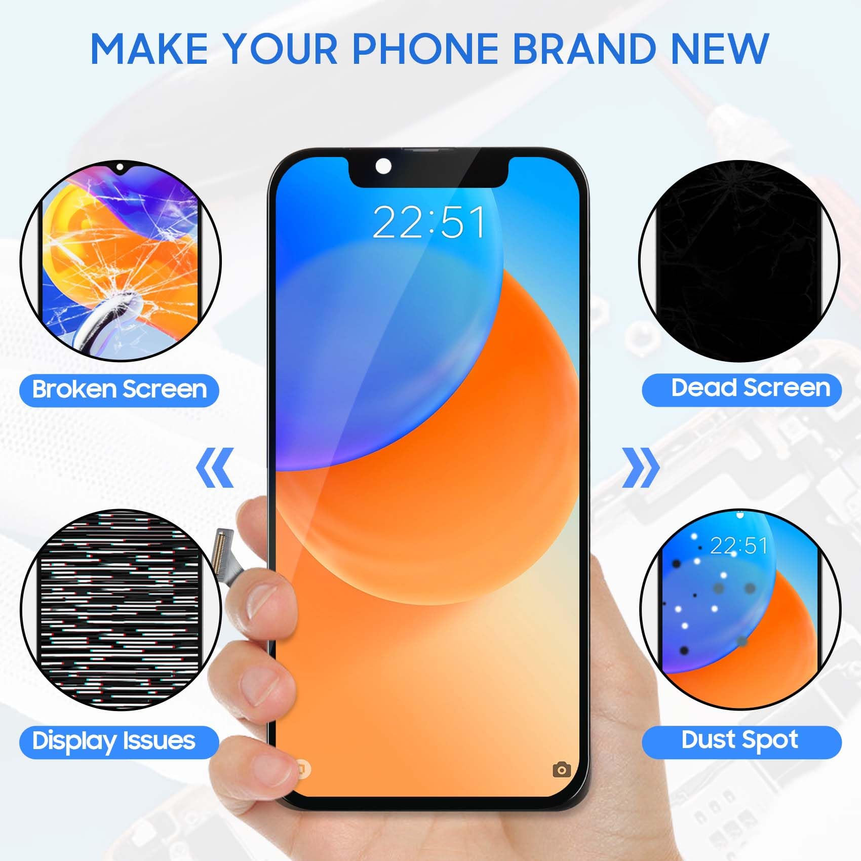 Ricambio Display IPhone 14 Pro Max GH82-14005A Display LCD Touch Screen Per IPhone 14 Pro Max – 90Hz, COF Incell, Completo Di Digitalizzatore, Colore Nero Schermo LCD IPhone 14 Pro Max - Foto 12