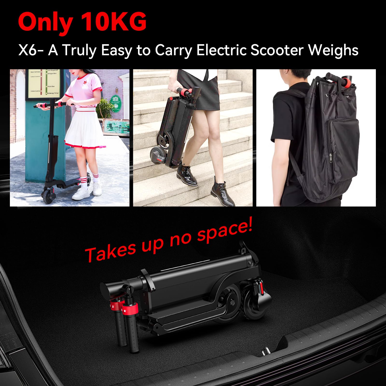 HX X6 Patinete Eléctrico Adultos 4 Pliegues para Mochila,El Portátil de los trotinete electrica Urbanos, Motor 350W & Batería Extraíble, Autonomía 20-40km,Pantalla Digital, aplicación