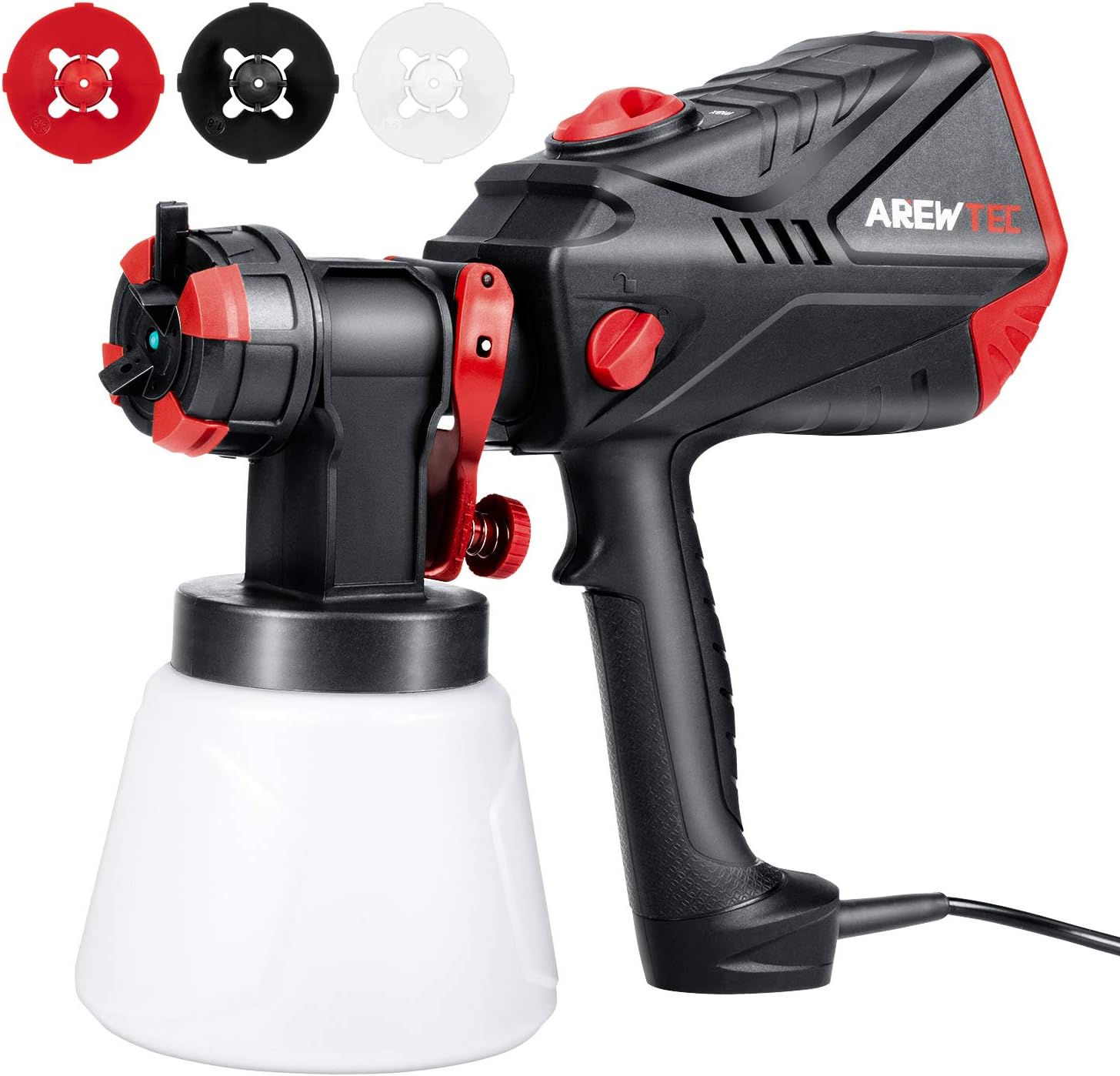 Paint Sprayer, 600W High Power with 1200ml/min Maximum Flow, HVLP Electric Paint Spray Gun 1000ml Container with 4 Nozzles for Easier DIY Spraying and Cleaning, SGT10A, Red