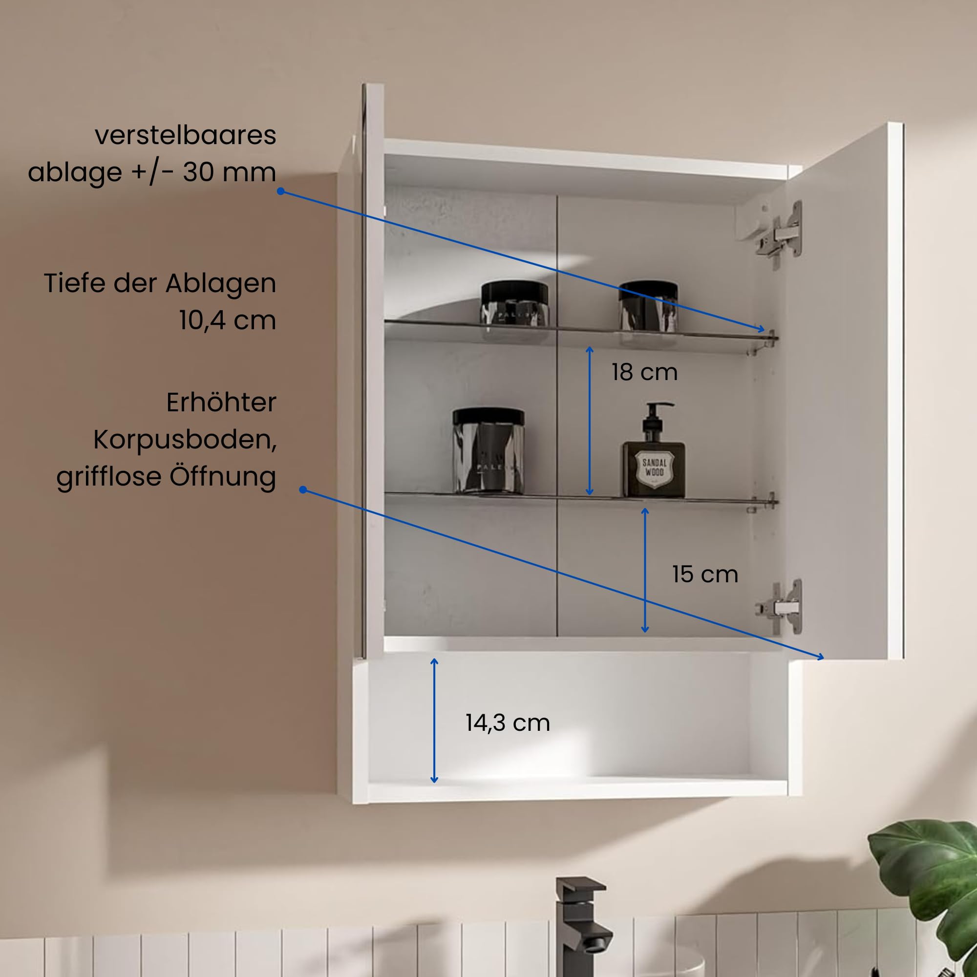 Armadietto Bagno Con Specchio LED 50x70 cm Nero, Mobile Specchio Bagno Sospeso Con Luce LED 4000K, Presa Elettrica e Interruttore, Pensile Bagno Con Ripiani In Vetro, Specchiera Bagno Moderna