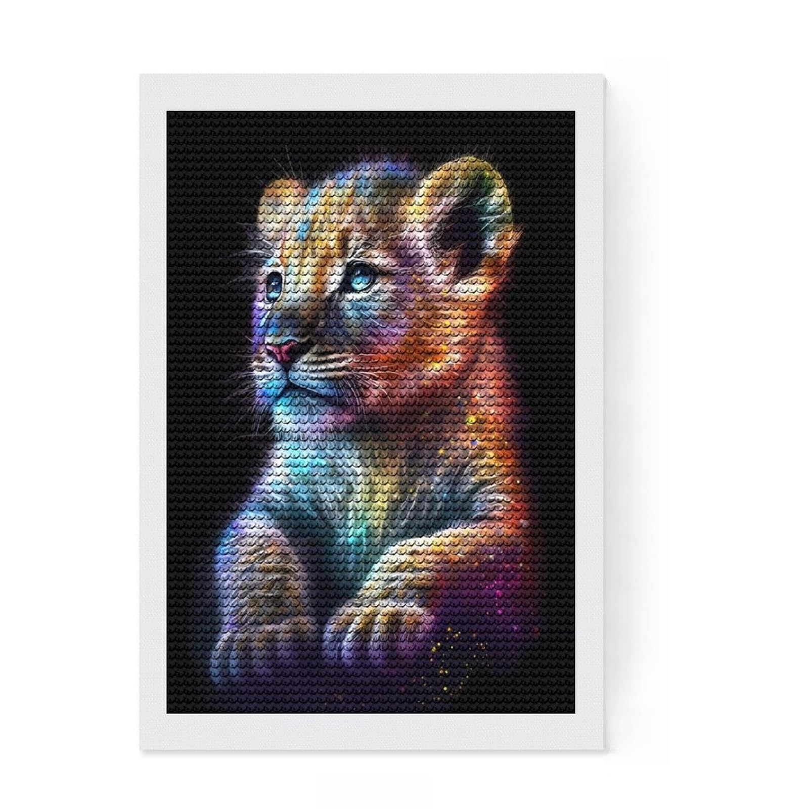 Junmoney Cute Rainbow Baby Lion Diamond Art Kit 8"x12", for Craft Lovers, Sparkling Round Gems, Gift Idea, Living Room Decor, Decorate Your Room